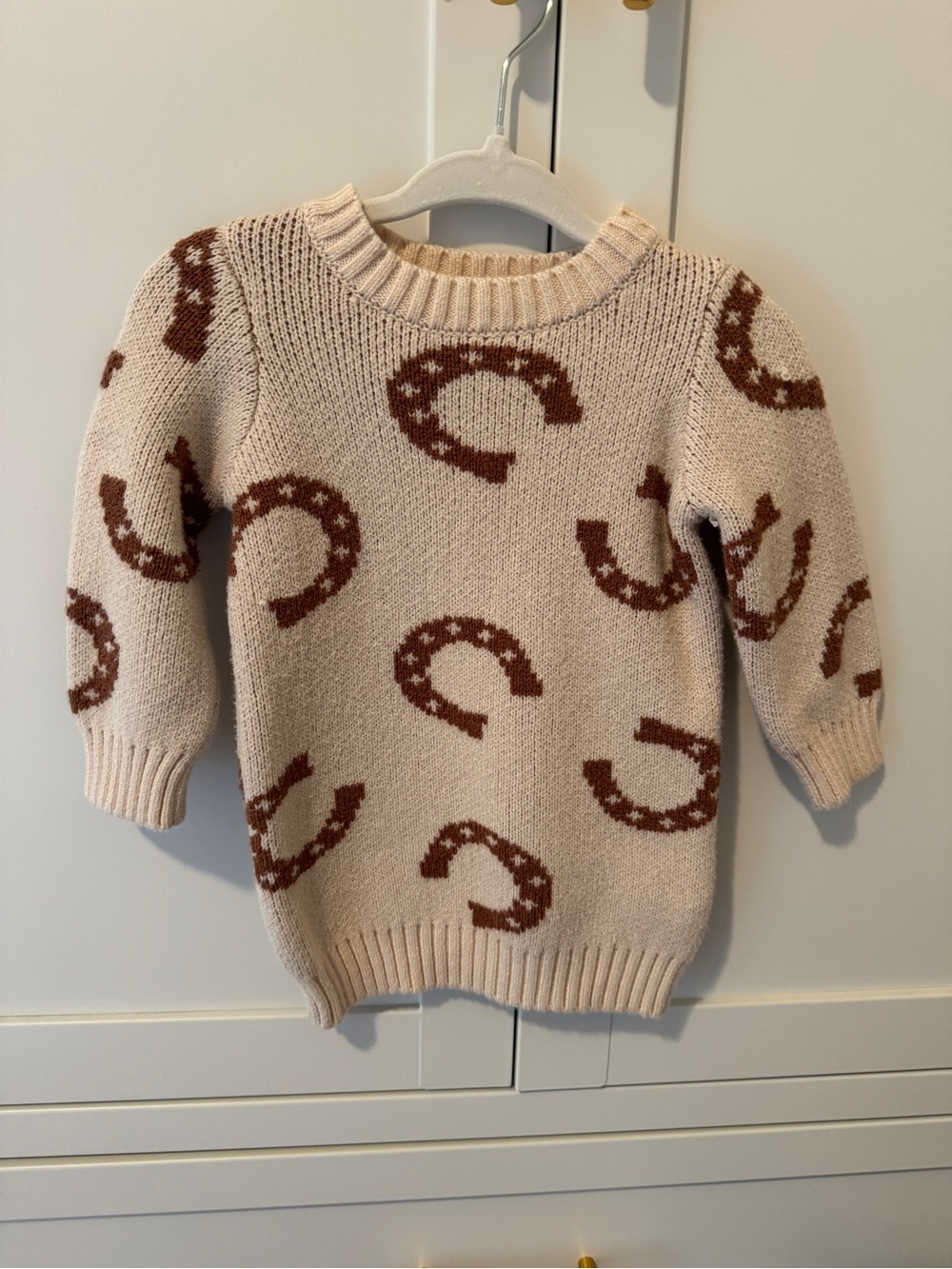 Horseshoe print baby sweater dress, size 9 months